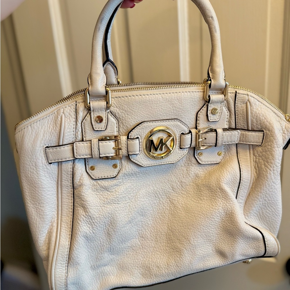 Michael Kors Large Pebble Leather Satchel, Vanilla/Off White/Ivory